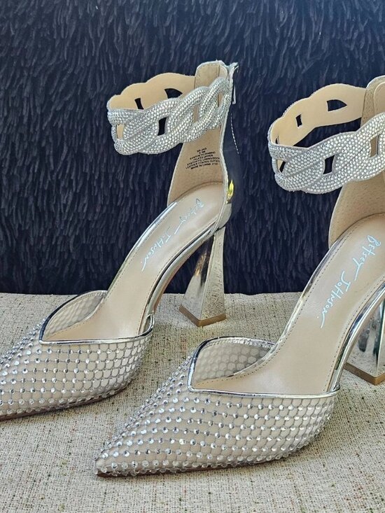 Betsey Johnson Shoes - Betsey Johnson Women Pump Sandal Silver RHINESTONE Bridal Heel Shoe Size 8.5M